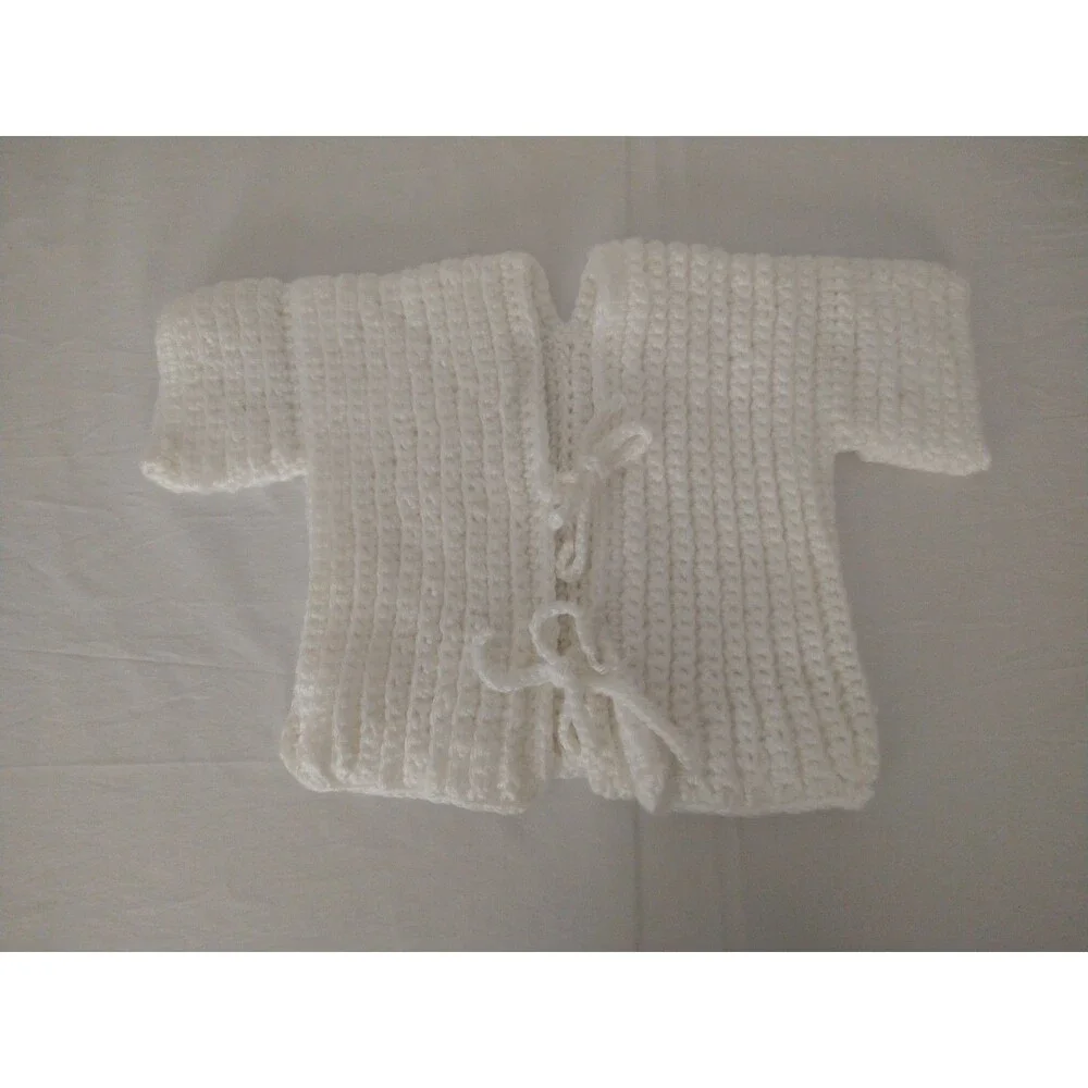 Vintage Handmade Crochet Chunky Knit White Ivory Baby Toddler Sweater cardigan